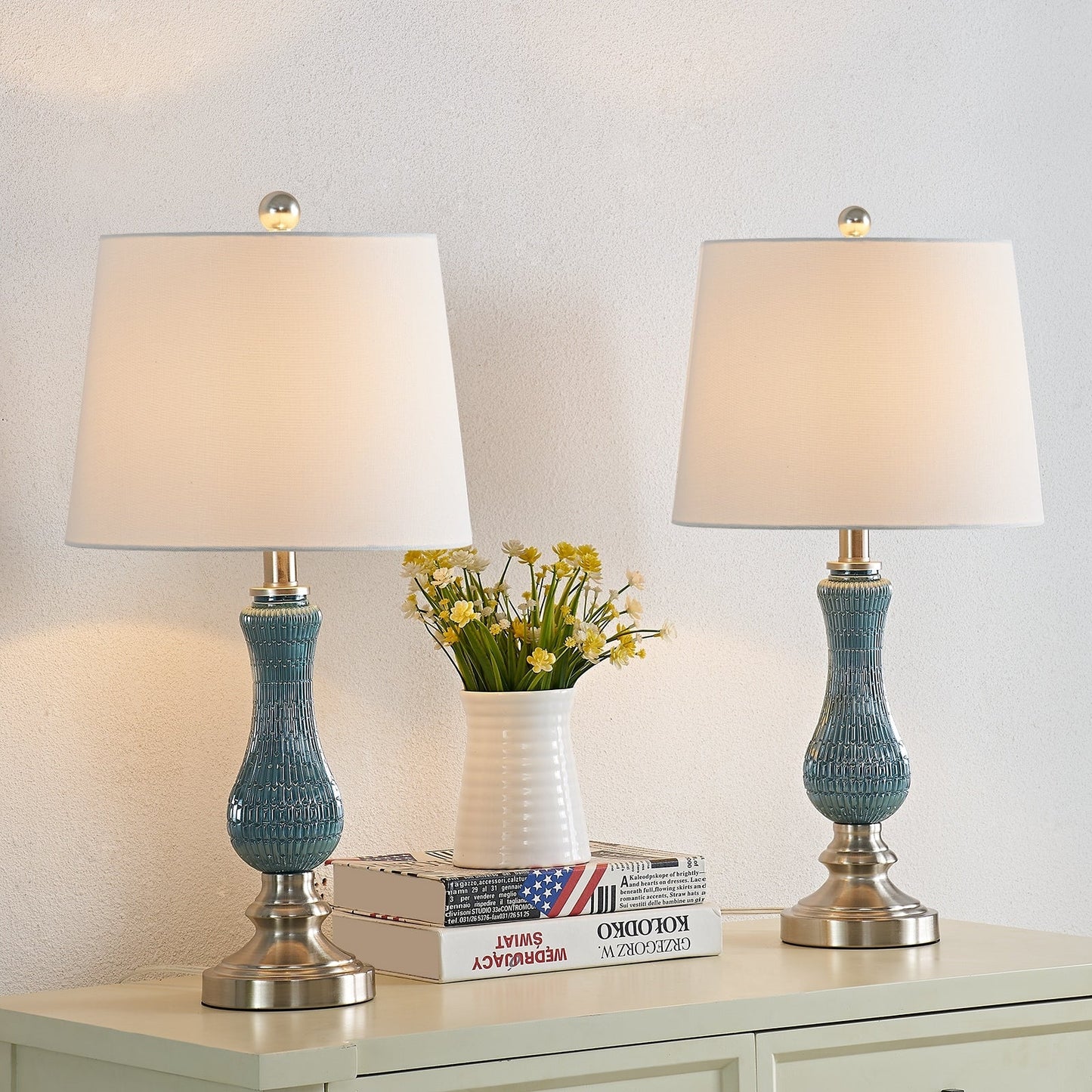 Set di 2 lampade da tavolo in vetro azzurro chiaro