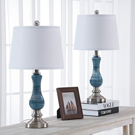 Set di 2 lampade da tavolo in vetro azzurro chiaro