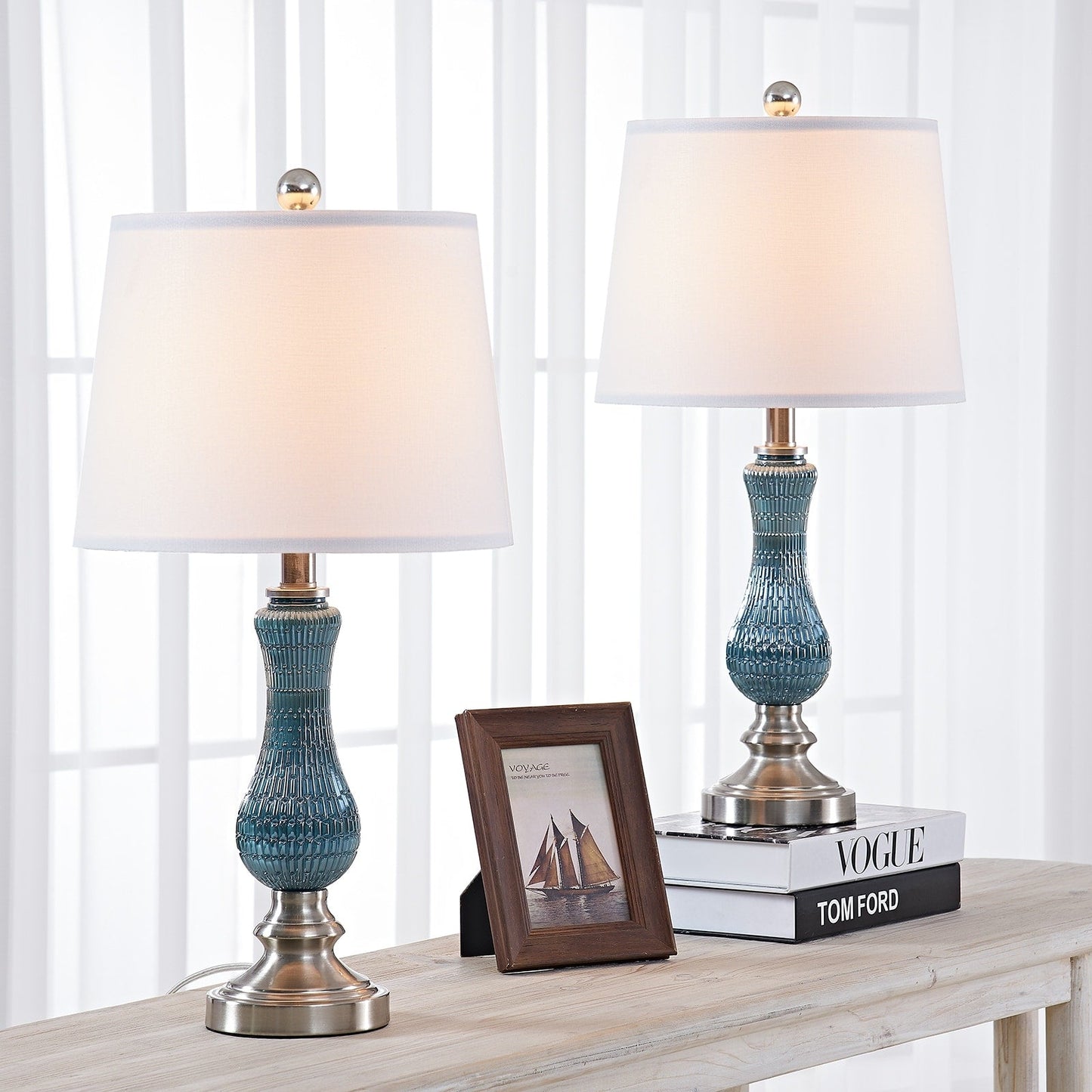 Set di 2 lampade da tavolo in vetro azzurro chiaro