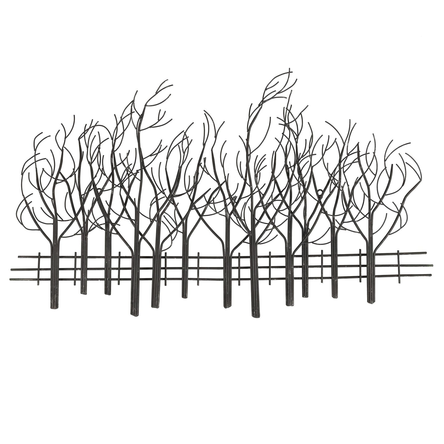 Decorazione da parete in metallo nero con campo di alberi