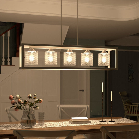 Lampadario rettangolare in cristallo moderno di metà secolo da 37 pollici a 5 luci per sala da pranzo - 37 pollici