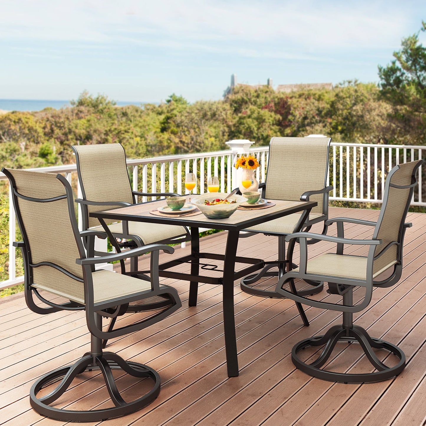 Set da pranzo per esterni 5/7/9 pezzi con sedie girevoli in textilene da 28 W, tavolo
