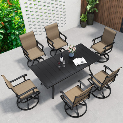 Set da pranzo per esterni 5/7/9 pezzi con sedie girevoli in textilene da 28 W, tavolo