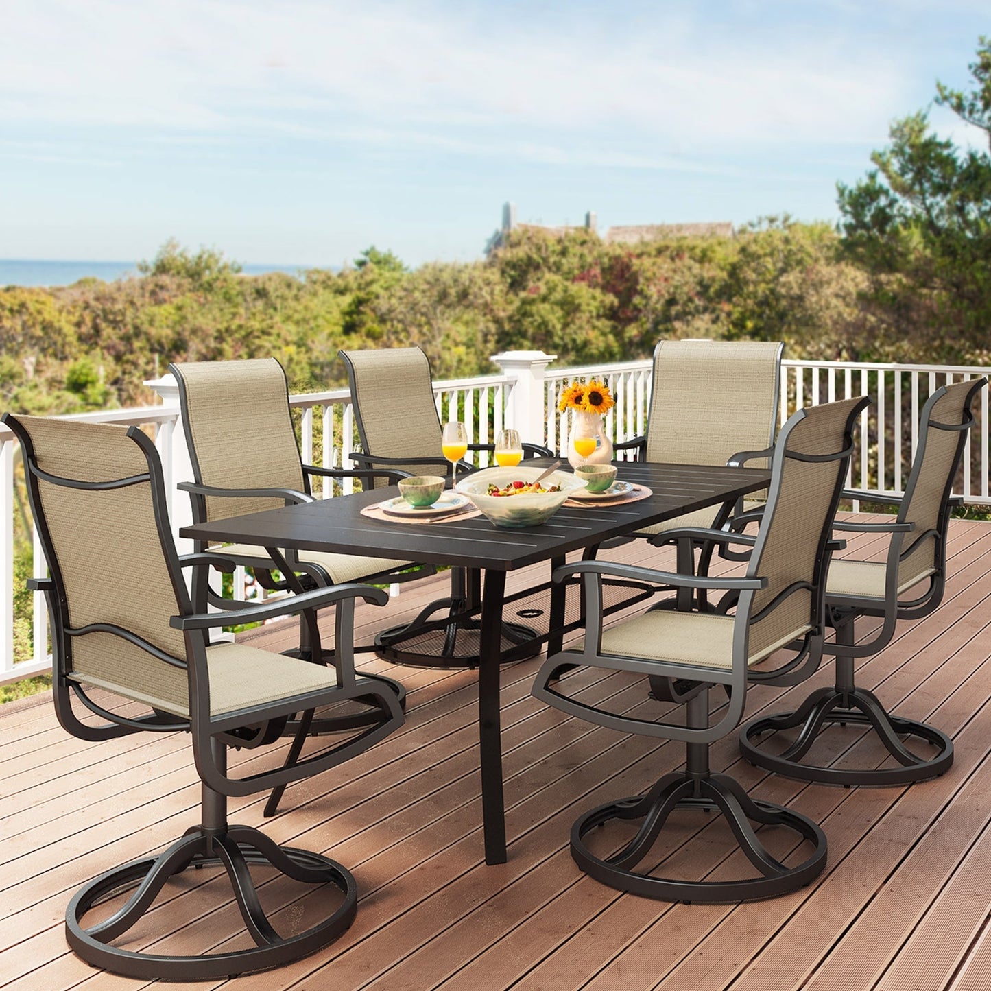Set da pranzo per esterni 5/7/9 pezzi con sedie girevoli in textilene da 28 W, tavolo