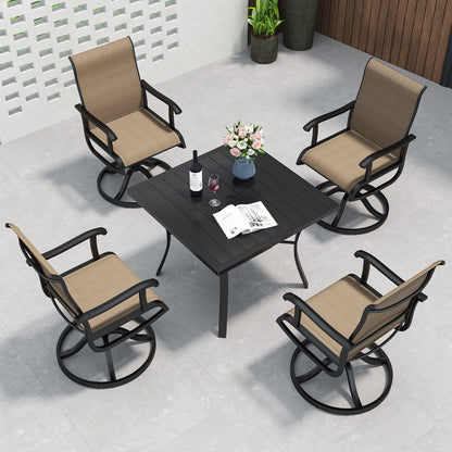 Set da pranzo per esterni 5/7/9 pezzi con sedie girevoli in textilene da 28 W, tavolo