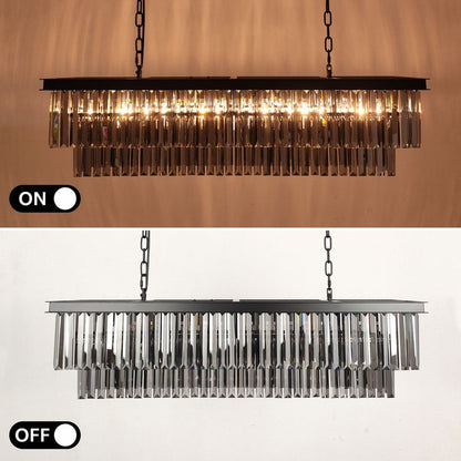 Lampadario moderno contemporaneo in cristallo grigio fumé e nero da 47 pollici, a 2 livelli, con isola da cucina lineare, per sala da pranzo