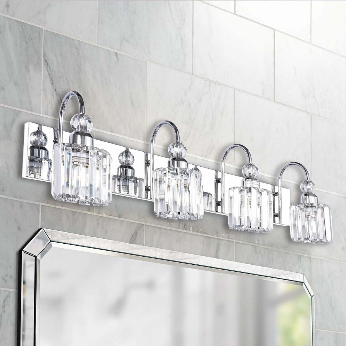 Lampada da parete lineare da bagno dimmerabile moderna Glam Crystal a 3/4 luci