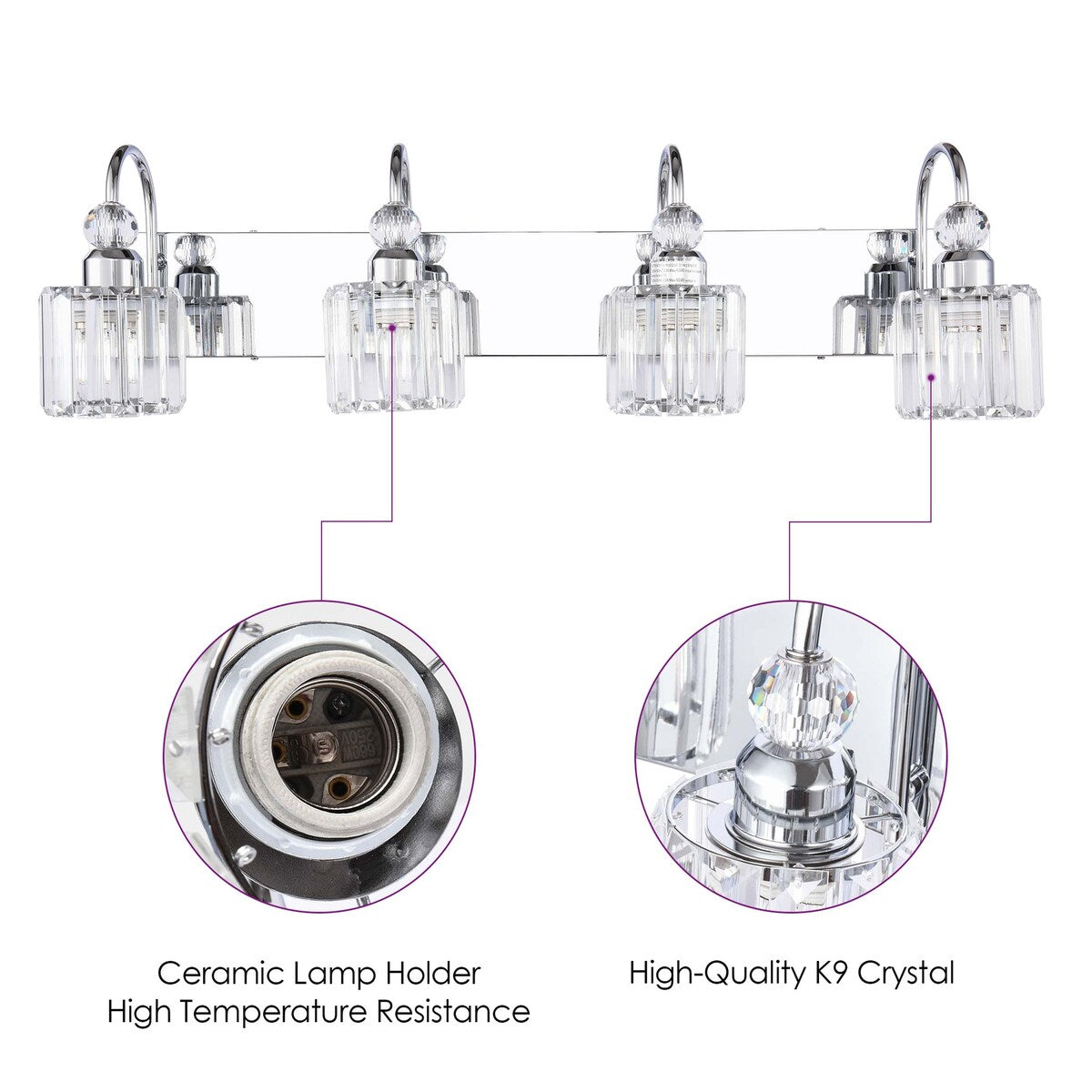Lampada da parete lineare da bagno dimmerabile moderna Glam Crystal a 3/4 luci