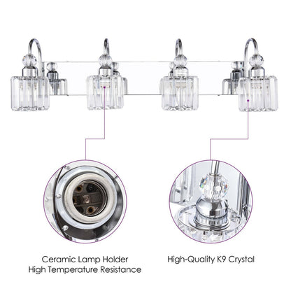Lampada da parete lineare da bagno dimmerabile moderna Glam Crystal a 3/4 luci