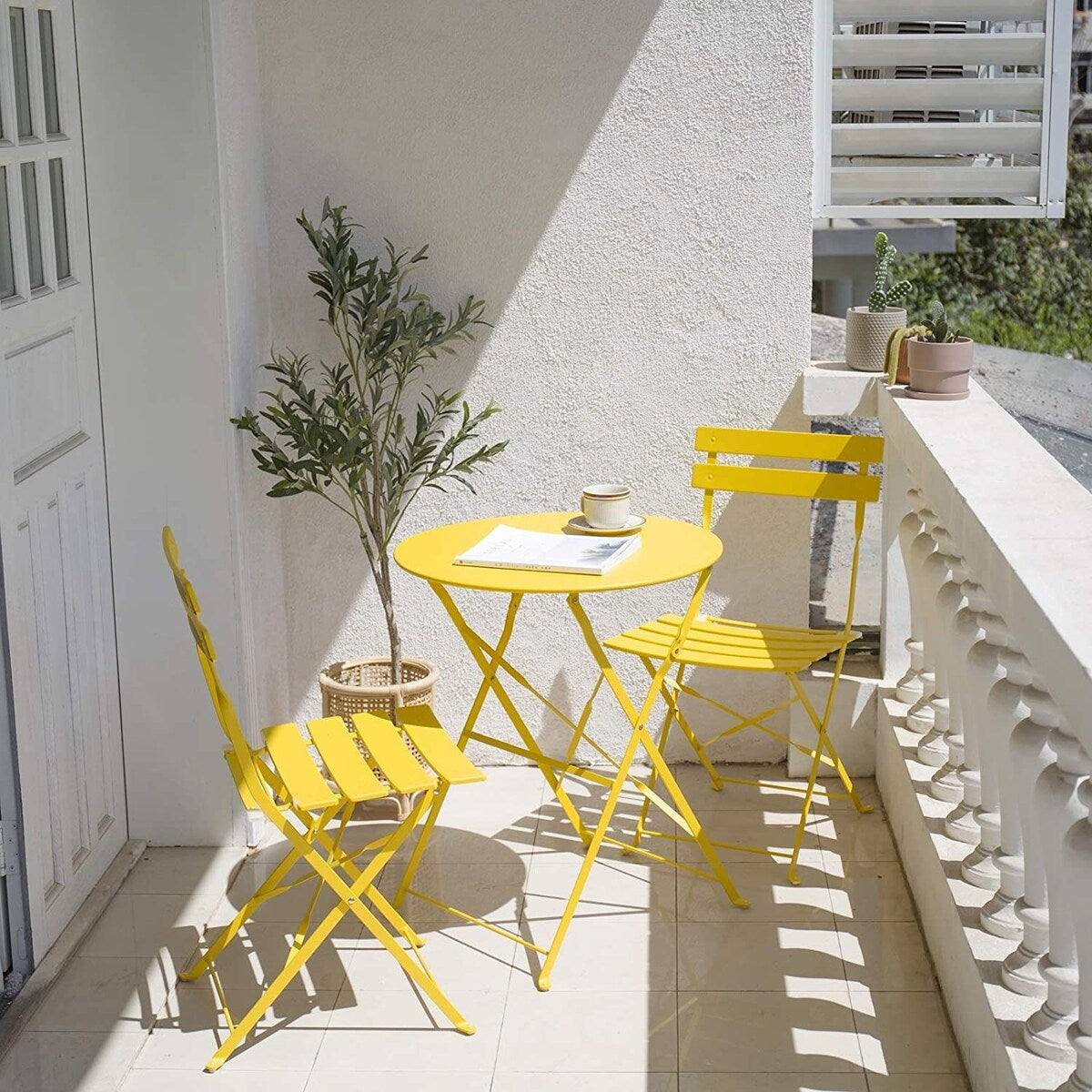 Set da bistrot pieghevole in metallo da 3 pezzi, set da conversazione per esterni/interni resistente alle intemperie per patio, cortile, giardino