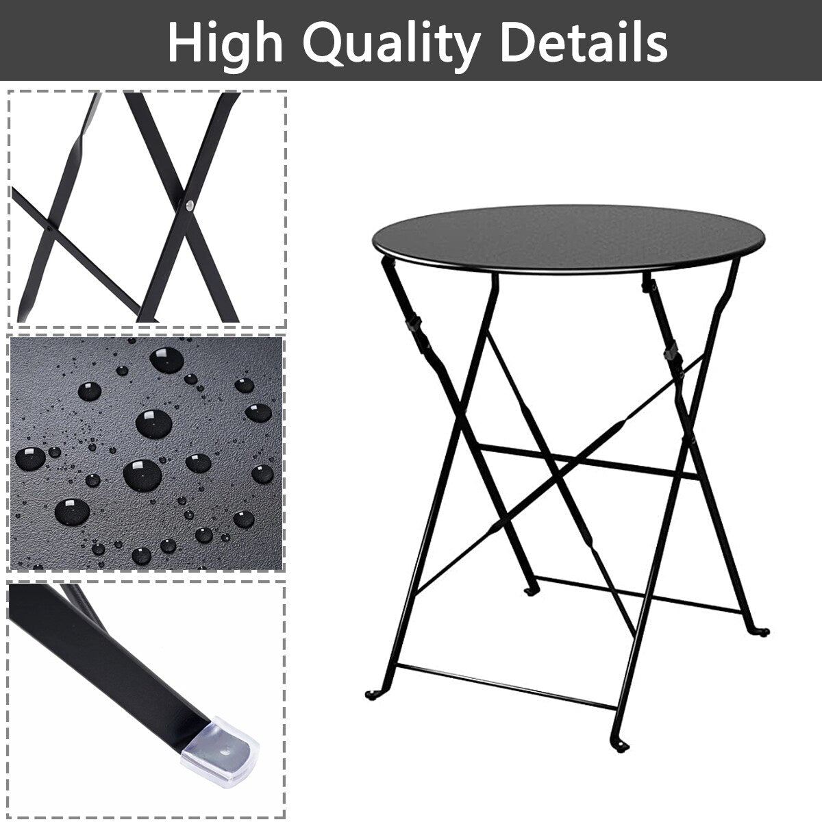 Set da bistrot pieghevole in metallo da 3 pezzi, set da conversazione per esterni/interni resistente alle intemperie per patio, cortile, giardino