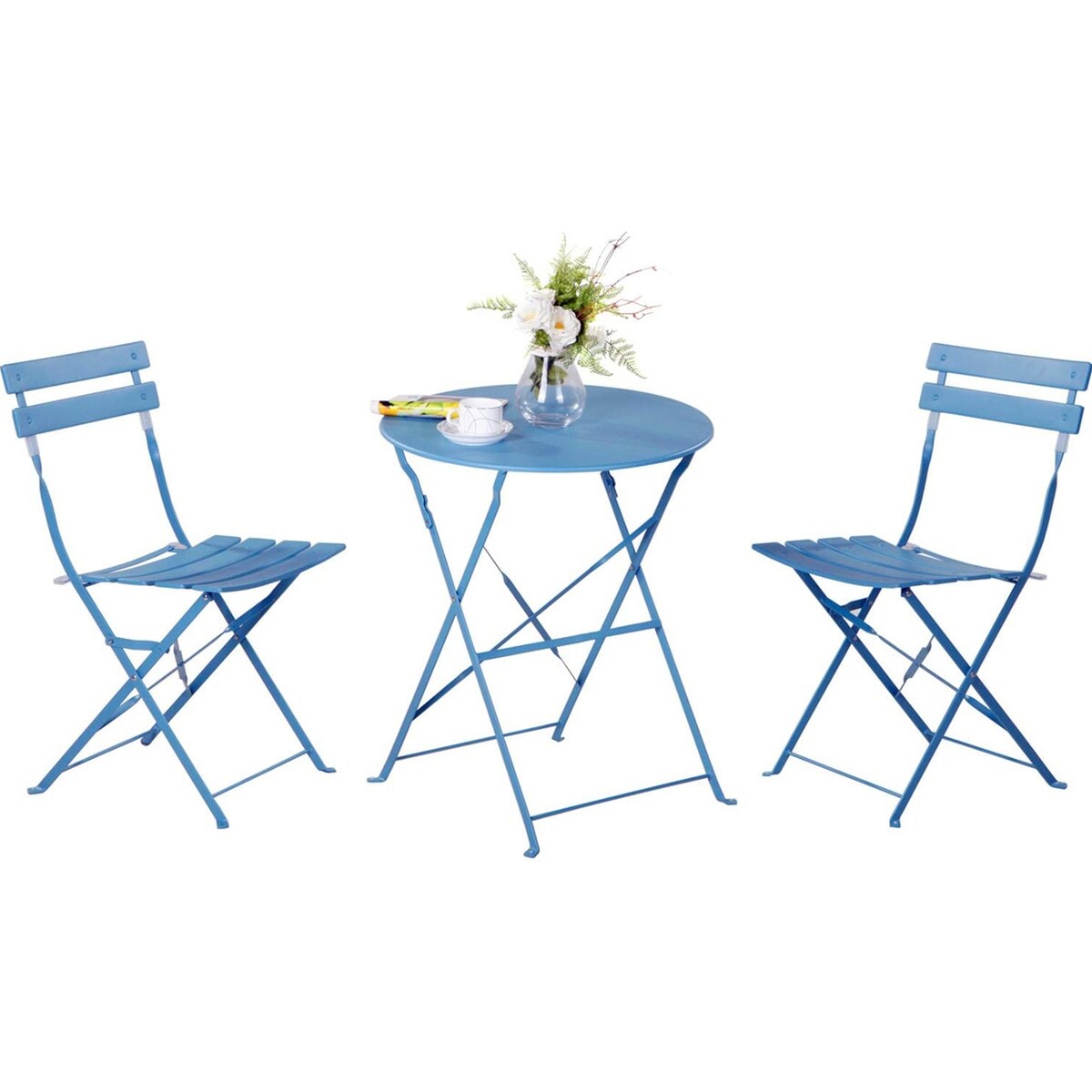 Set da bistrot pieghevole in metallo da 3 pezzi, set da conversazione per esterni/interni resistente alle intemperie per patio, cortile, giardino