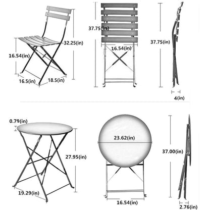 Set da bistrot pieghevole in metallo da 3 pezzi, set da conversazione per esterni/interni resistente alle intemperie per patio, cortile, giardino