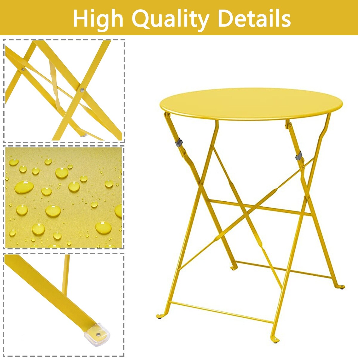 Set da bistrot pieghevole in metallo da 3 pezzi, set da conversazione per esterni/interni resistente alle intemperie per patio, cortile, giardino