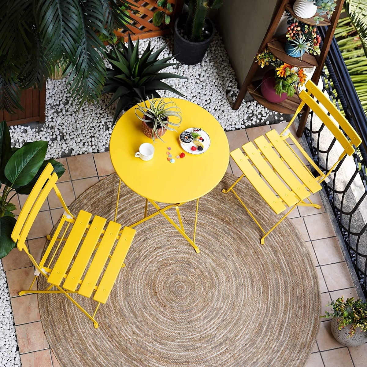 Set da bistrot pieghevole in metallo da 3 pezzi, set da conversazione per esterni/interni resistente alle intemperie per patio, cortile, giardino