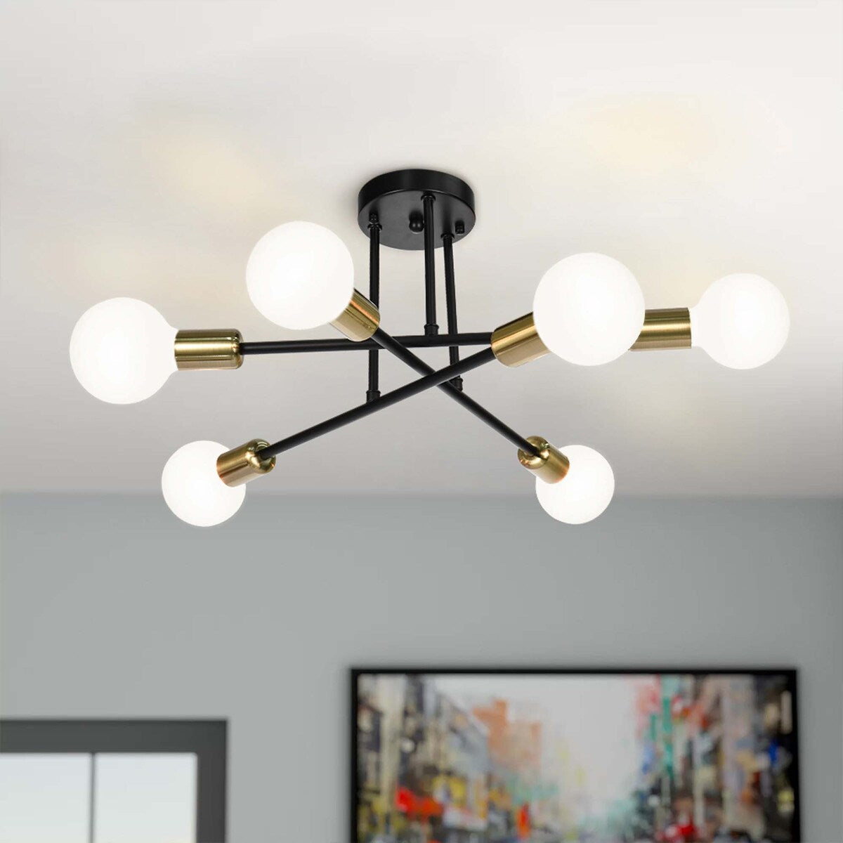6 - Lampada da soffitto semi-incassata Sputnik in metallo moderno leggero da 23,62''