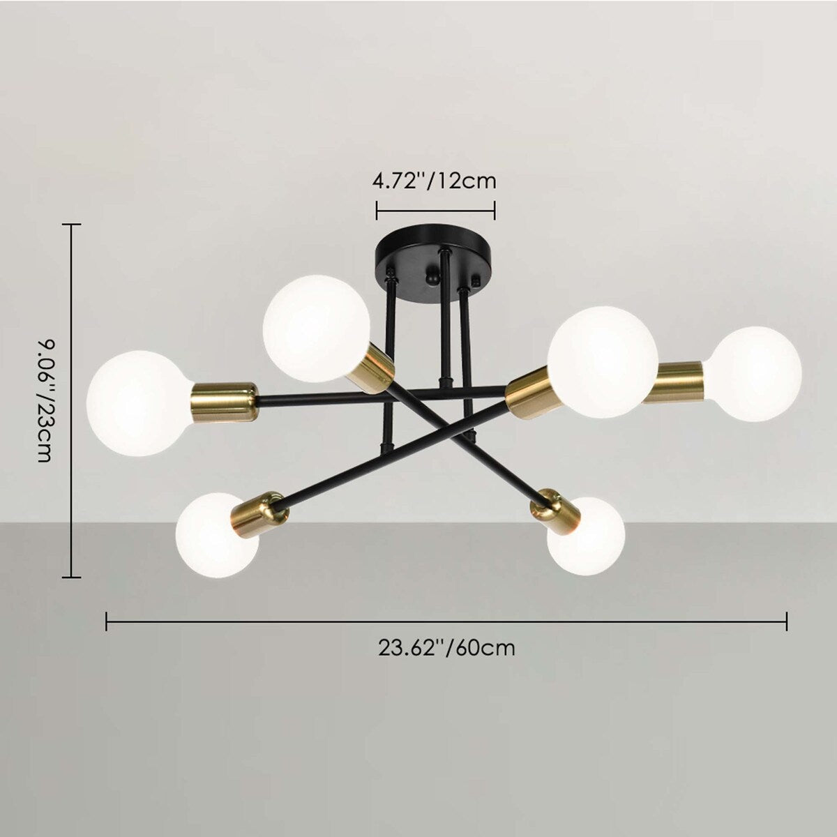 6 - Lampada da soffitto semi-incassata Sputnik in metallo moderno leggero da 23,62''