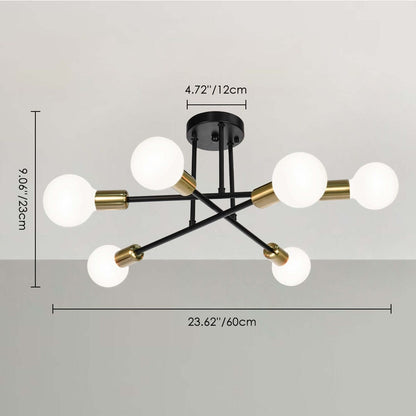 6 - Lampada da soffitto semi-incassata Sputnik in metallo moderno leggero da 23,62''