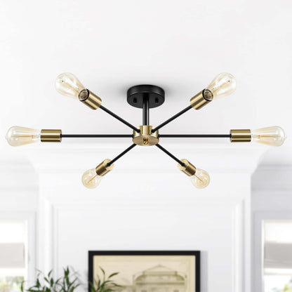 Lampada semi-incassata Sputnik nera/oro da soffitto per soggiorno/cucina/ufficio/camera da letto/ingresso