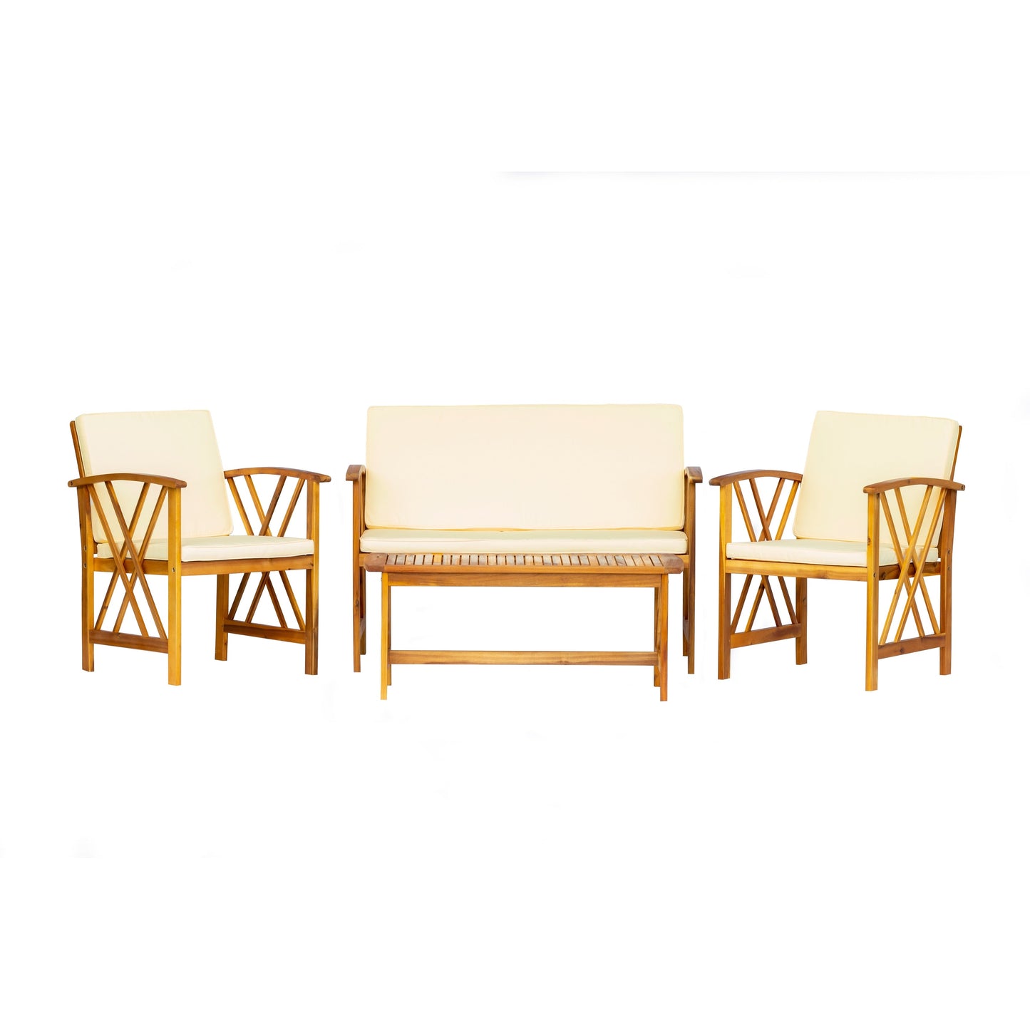 Set da esterno in legno Beckton da 4 pezzi con cuscini