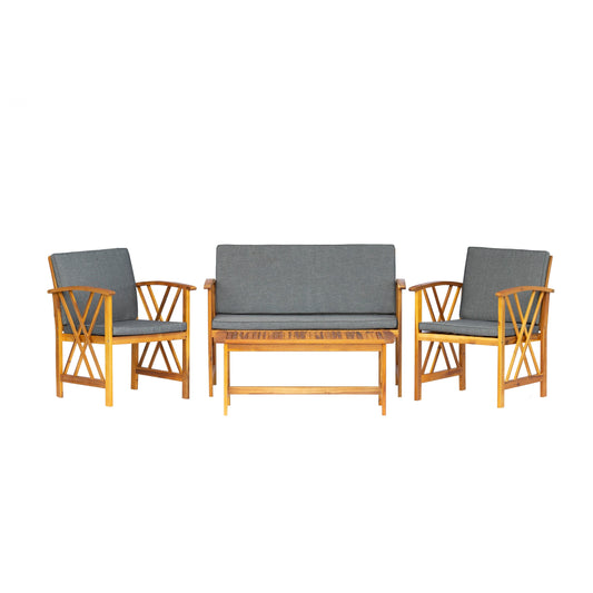 Set da esterno in legno Beckton da 4 pezzi con cuscini