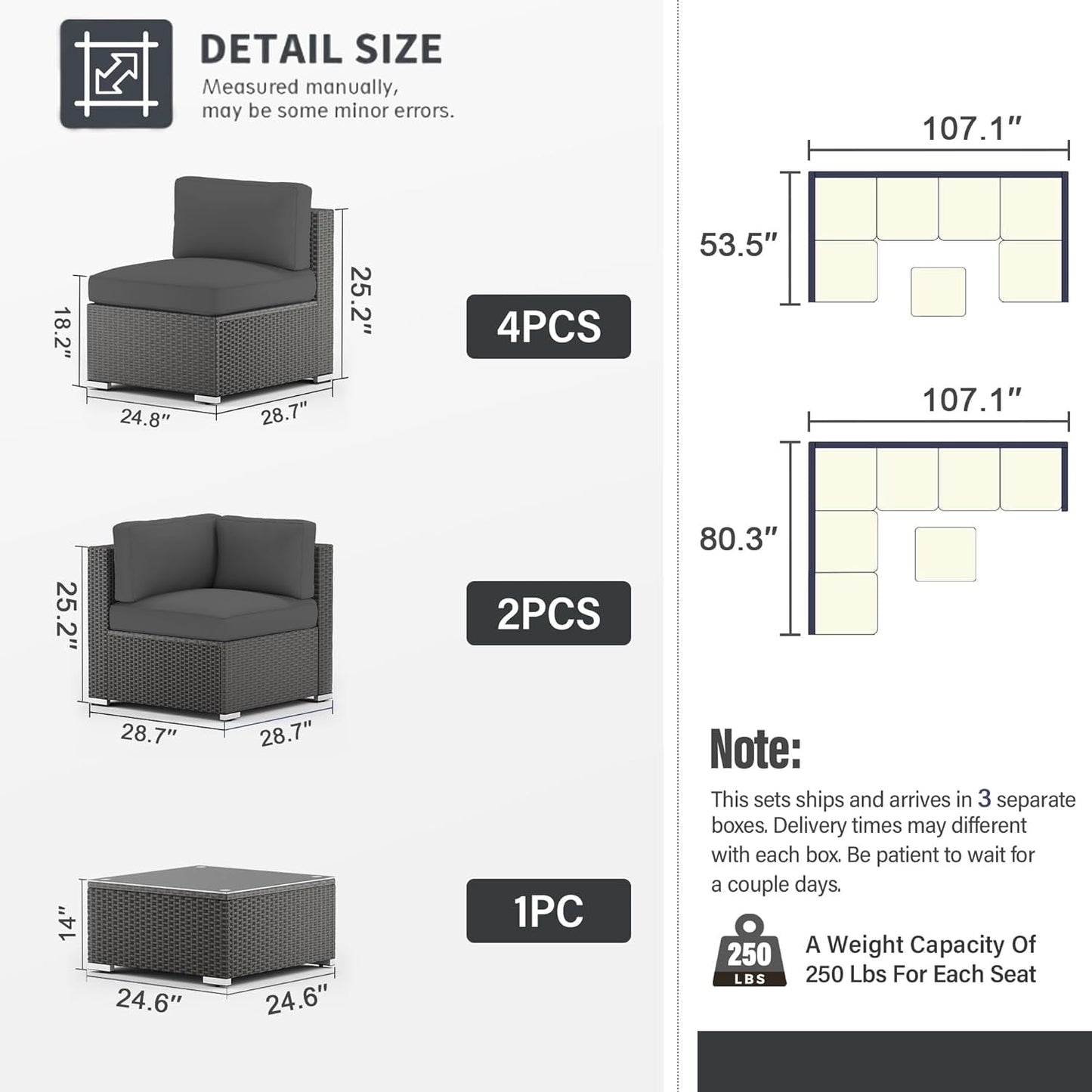Set da conversazione con divano componibile imbottito in vimini e rattan nero da 7 pezzi per esterni di Havenside Home