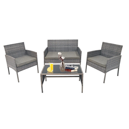Set di 4 mobili da giardino in vimini per conversazioni, set di mobili da esterno in rattan con cuscini per giardino