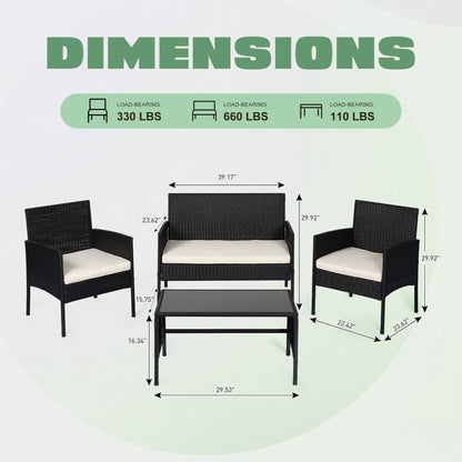 Set di 4 mobili da giardino in vimini per conversazioni, set di mobili da esterno in rattan con cuscini per giardino