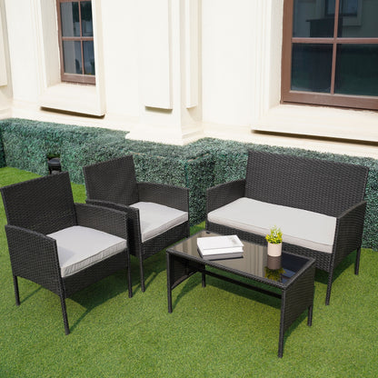 Set di 4 mobili da giardino in vimini per conversazioni, set di mobili da esterno in rattan con cuscini per giardino