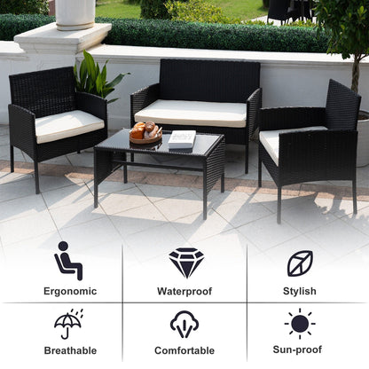Set di 4 mobili da giardino in vimini per conversazioni, set di mobili da esterno in rattan con cuscini per giardino