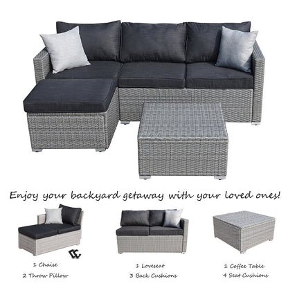 Set da conversazione per patio in vimini per tutte le stagioni, 3 pezzi, componibile per esterni, beige