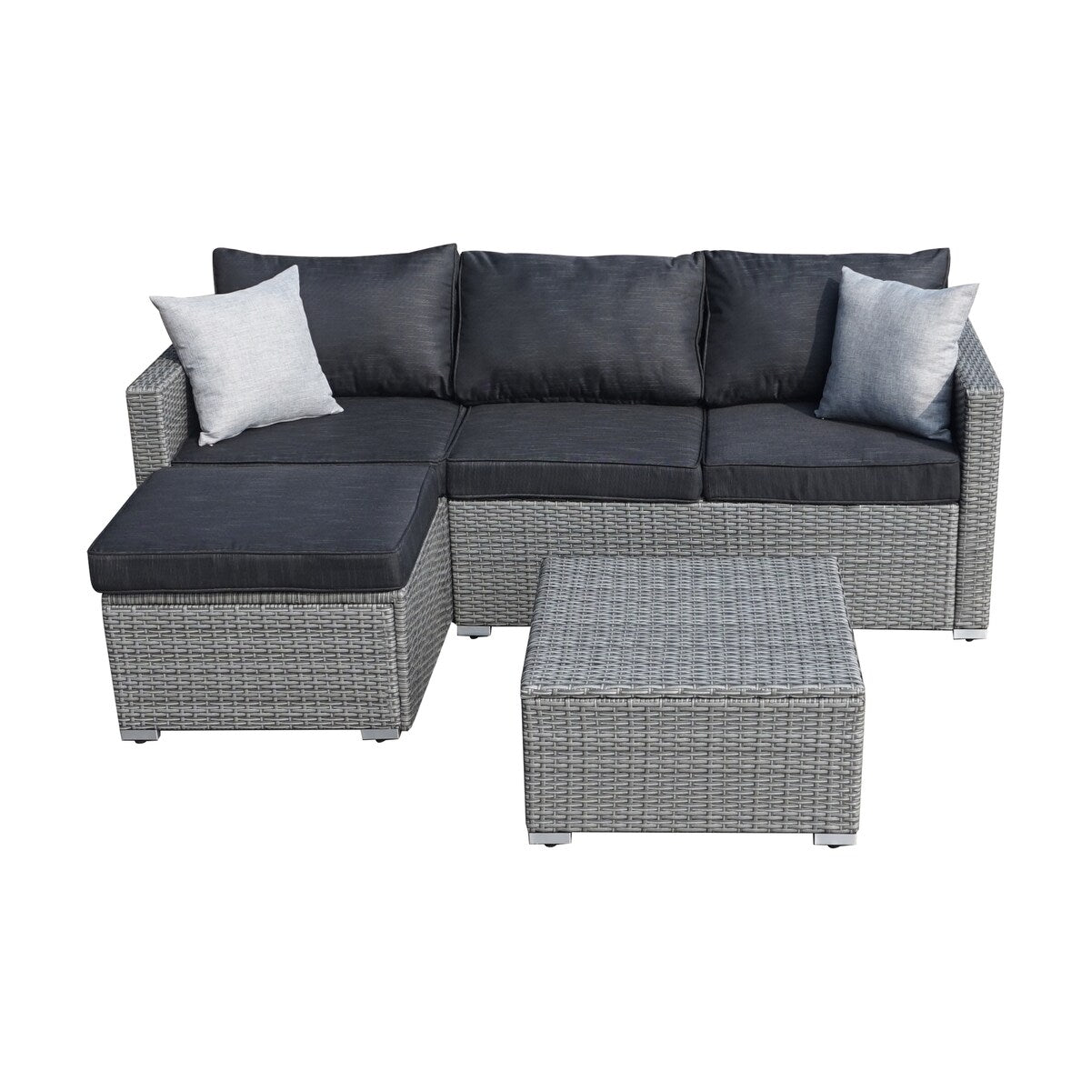 Set da conversazione per patio in vimini per tutte le stagioni, 3 pezzi, componibile per esterni, beige