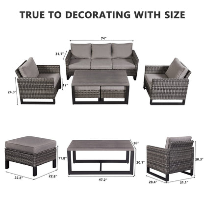 Set di 6 divani da esterno con sedia e pouf