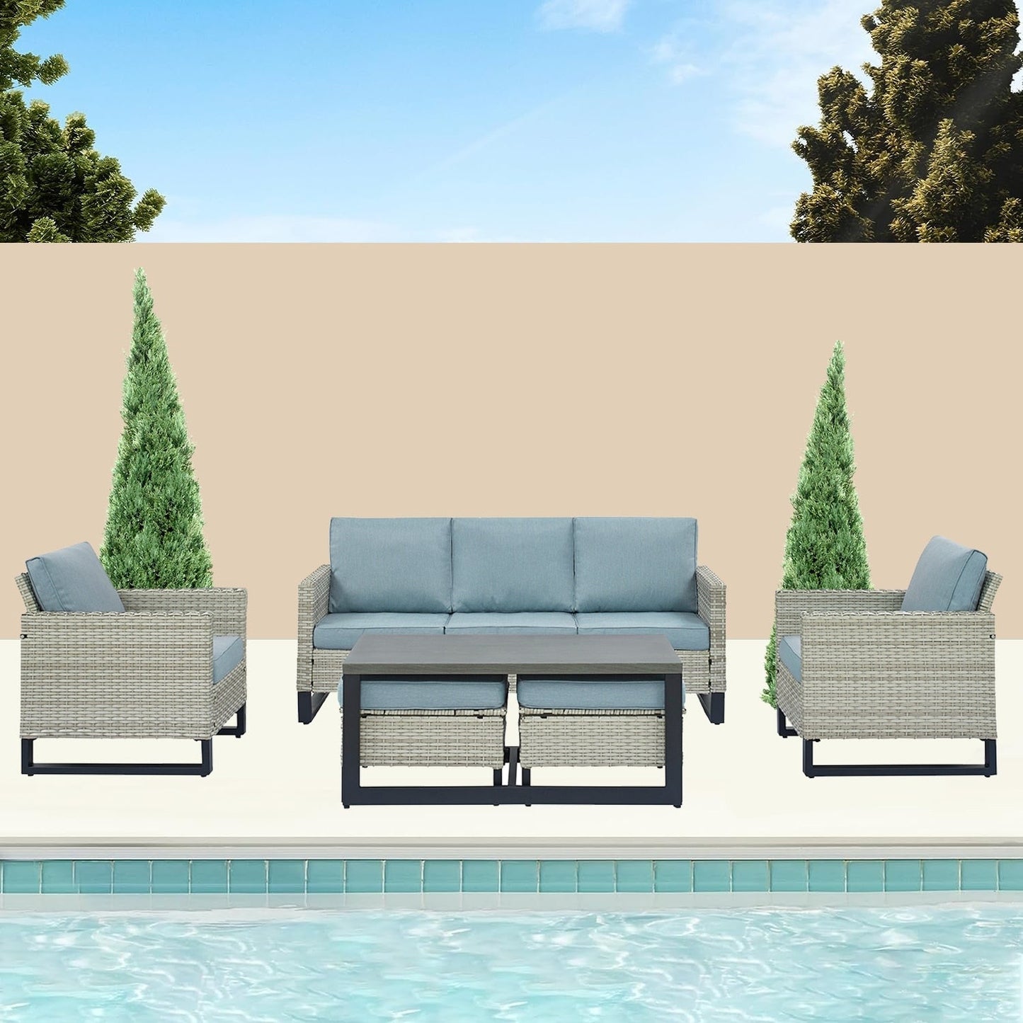 Set di 6 divani da esterno con sedia e pouf