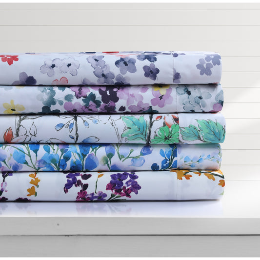 Set di lenzuola con tasche profonde e stampa floreale Azores Home con piatto oversize