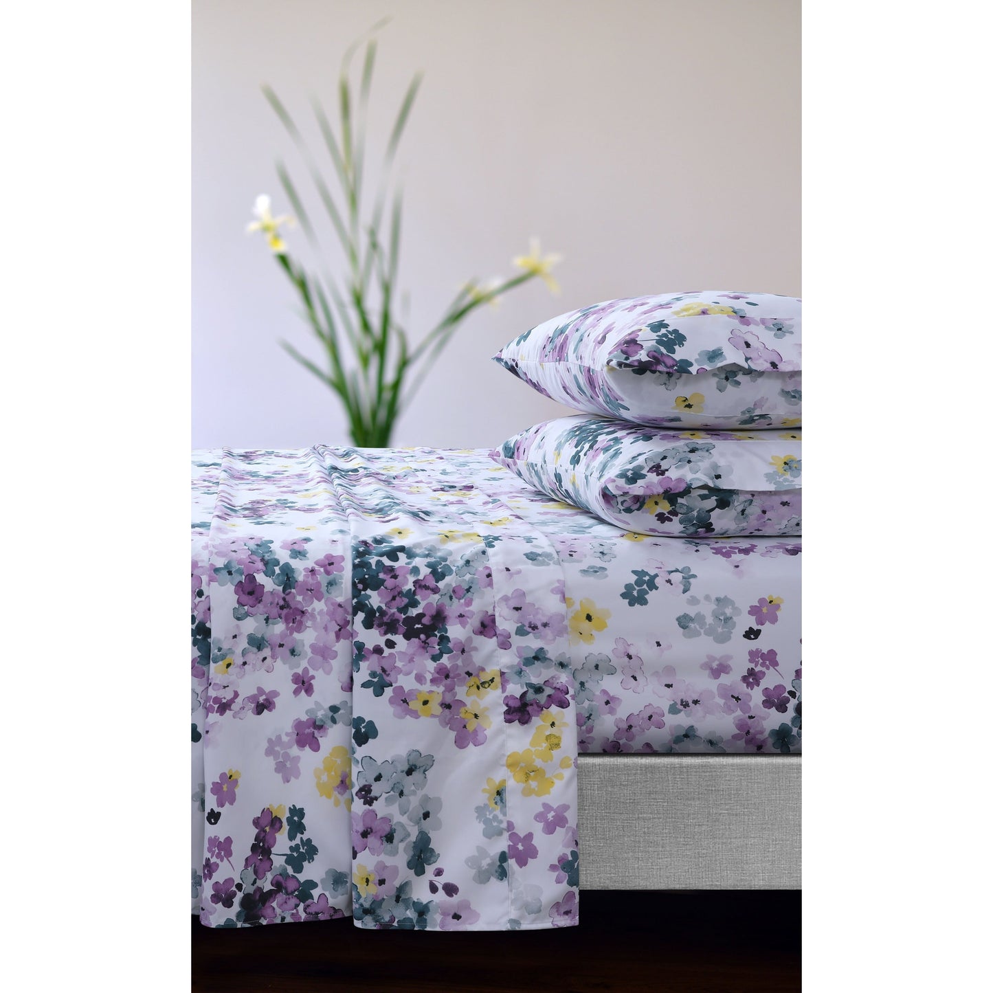 Set di lenzuola con tasche profonde e stampa floreale Azores Home con piatto oversize