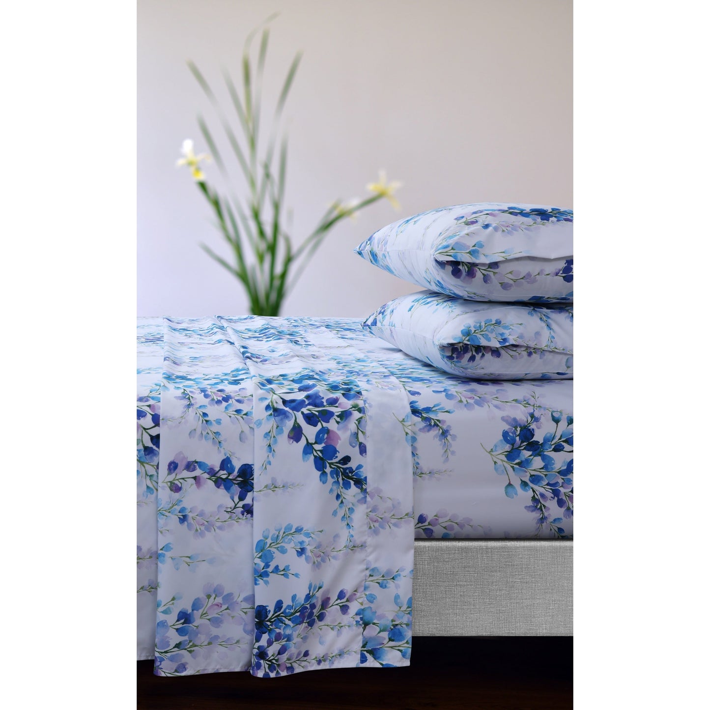 Set di lenzuola con tasche profonde e stampa floreale Azores Home con piatto oversize