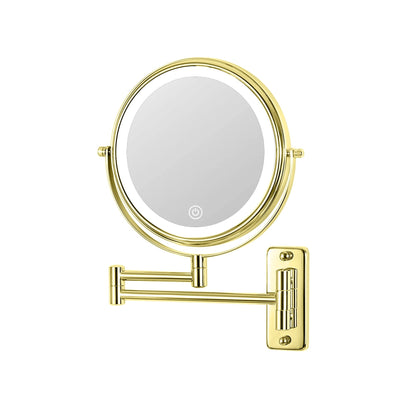 Specchio da trucco rotondo da parete per bagno, ricaricabile, ingrandimento 1x/10x, 3 luci colorate