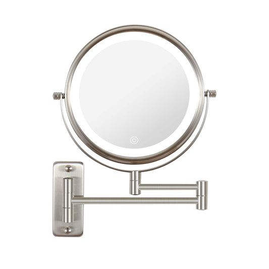 Specchio da trucco rotondo da parete per bagno, ricaricabile, ingrandimento 1x/10x, 3 luci colorate