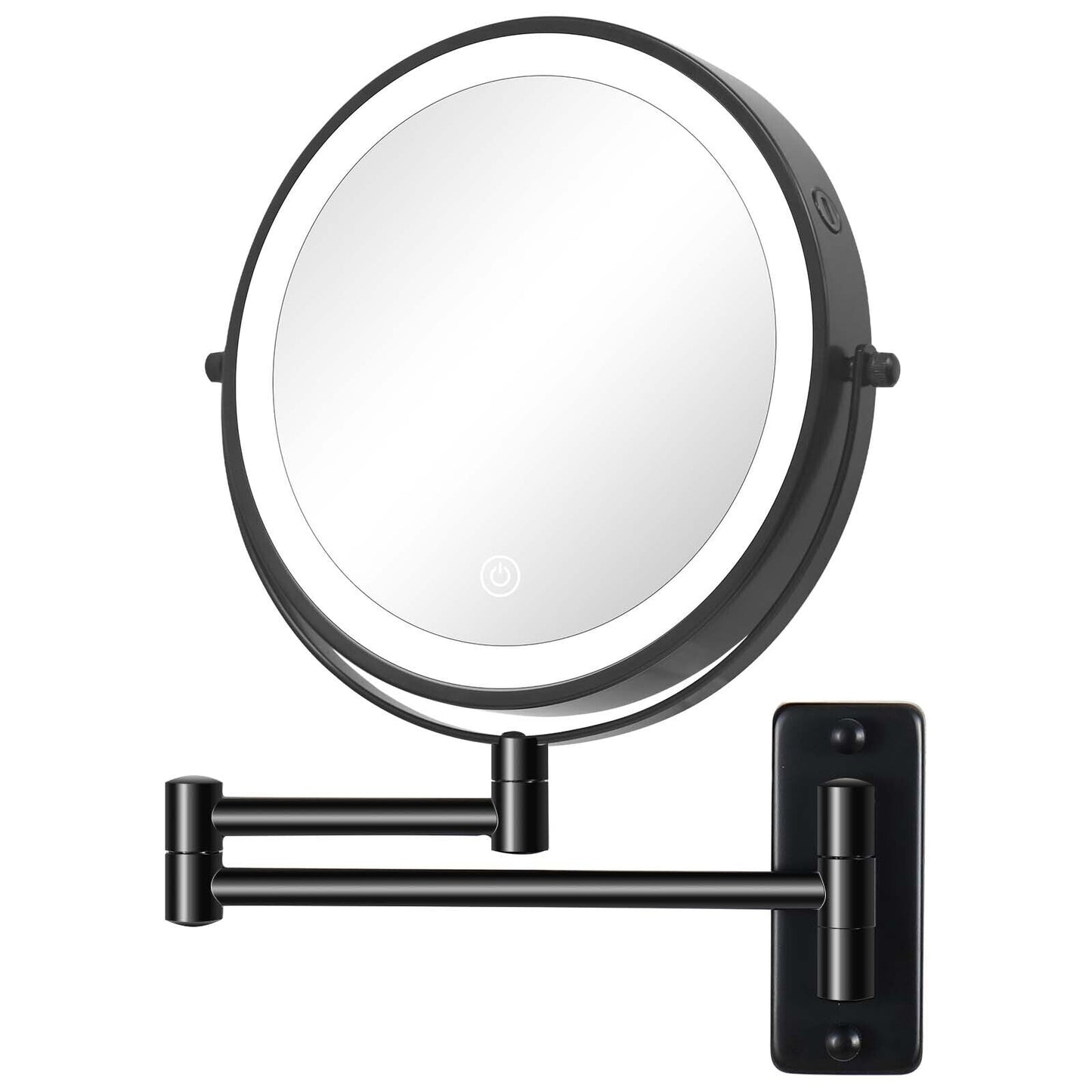Specchio da trucco rotondo da parete per bagno, ricaricabile, ingrandimento 1x/10x, 3 luci colorate