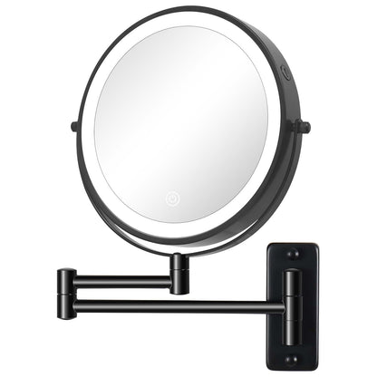Specchio da trucco rotondo da parete per bagno, ricaricabile, ingrandimento 1x/10x, 3 luci colorate