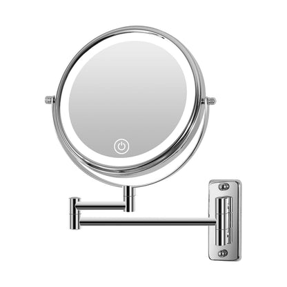 Specchio da trucco rotondo da parete per bagno, ricaricabile, ingrandimento 1x/10x, 3 luci colorate