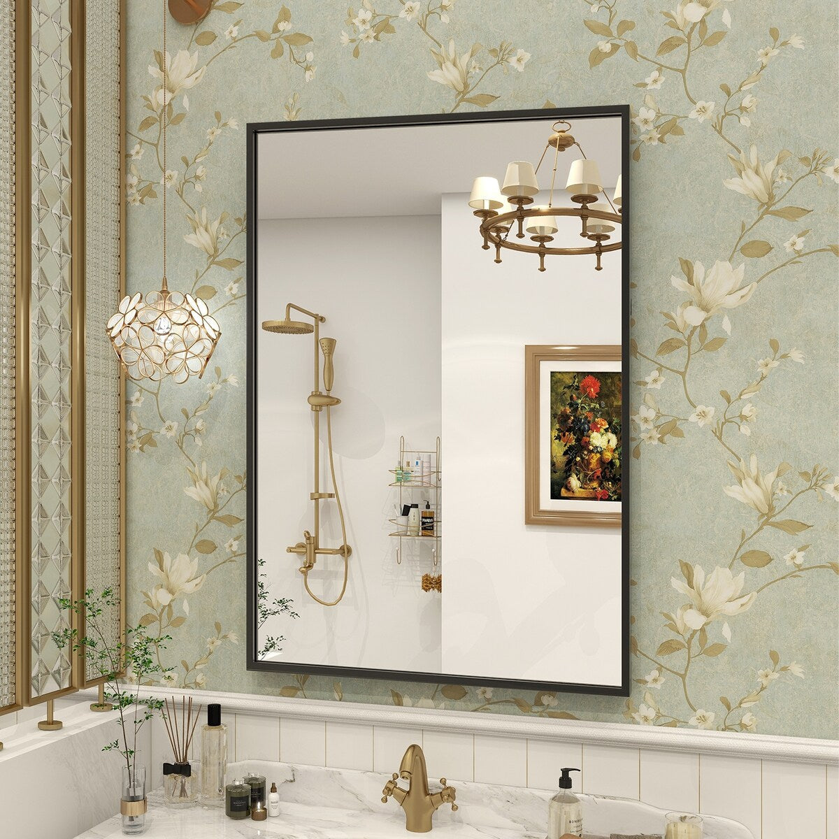 Specchio da parete per bagno rettangolare classico con cornice in metallo