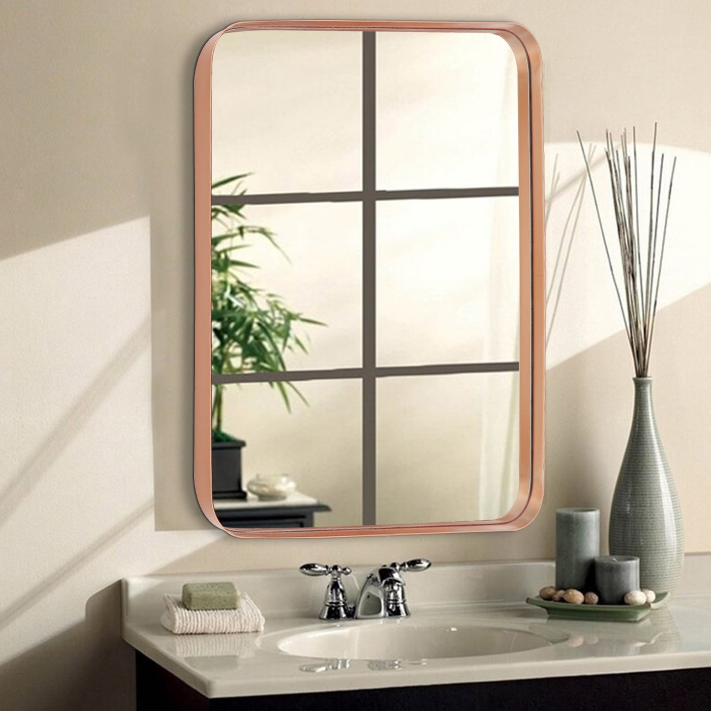 Specchio da parete, specchio da toeletta, specchio da bagno con angolo arrotondato (1 pezzo)