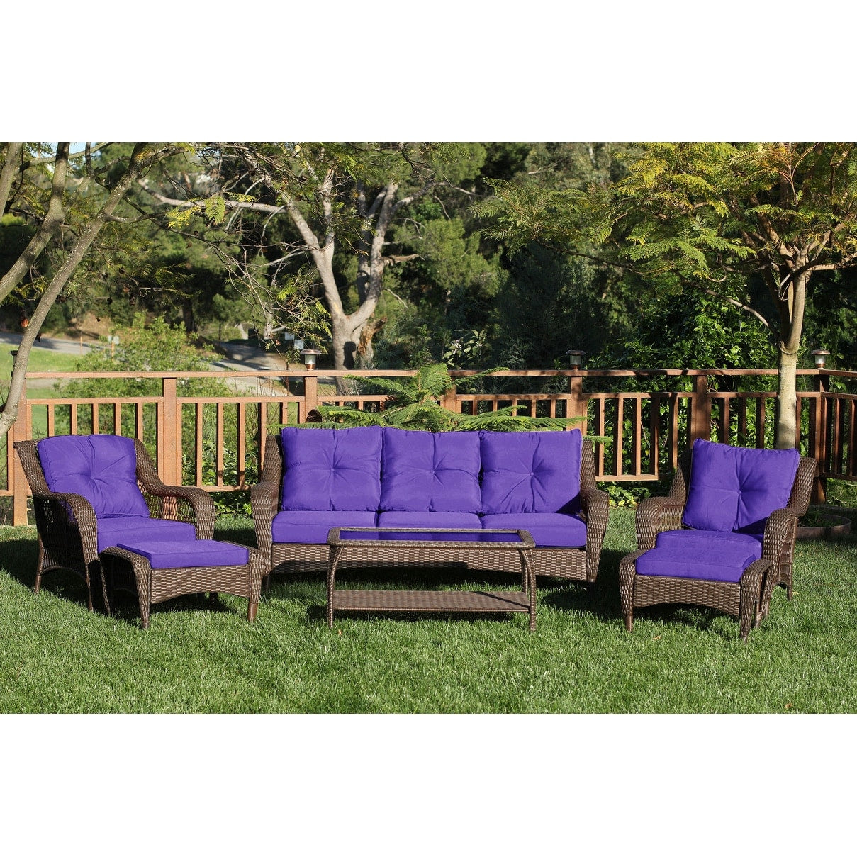 Set da conversazione con mobili da giardino in vimini e resina da 6 pezzi con schienale alto