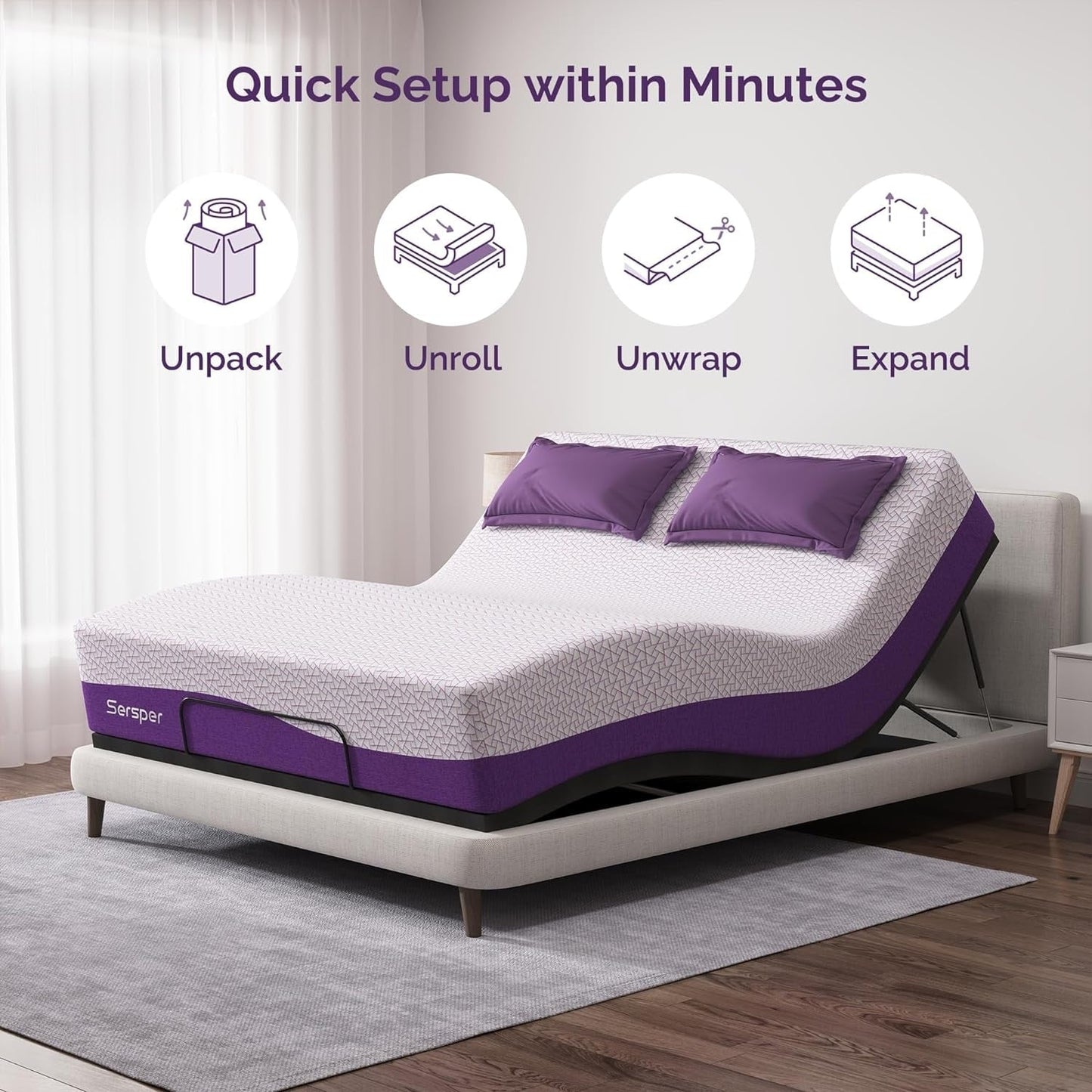 Materasso in memory foam al gel di carbone di bambù da 14 pollici, adatto per letto regolabile