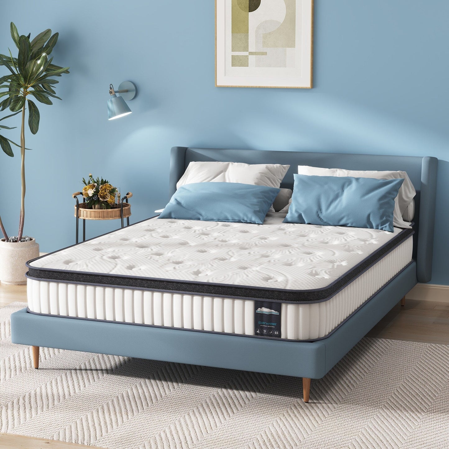 Materasso ibrido da 10 pollici, materasso a molle insacchettate in memory foam, Mideum Comfort, materasso matrimoniale, matrimoniale, matrimoniale - Bianco