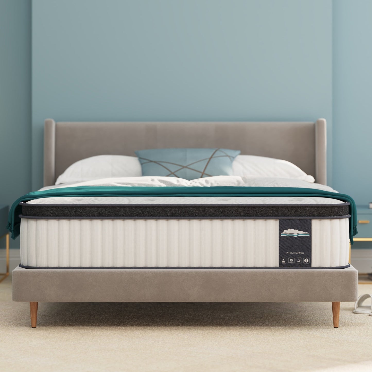 Materasso ibrido da 10 pollici, materasso a molle insacchettate in memory foam, Mideum Comfort, materasso matrimoniale, matrimoniale, matrimoniale - Bianco