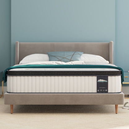Materasso ibrido da 10 pollici, materasso a molle insacchettate in memory foam, Mideum Comfort, materasso matrimoniale, matrimoniale, matrimoniale - Bianco
