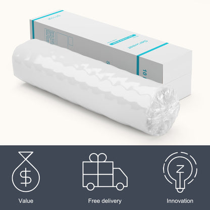 Materasso ibrido da 10 pollici, materasso a molle insacchettate in memory foam, Mideum Comfort, materasso matrimoniale, matrimoniale, matrimoniale - Bianco